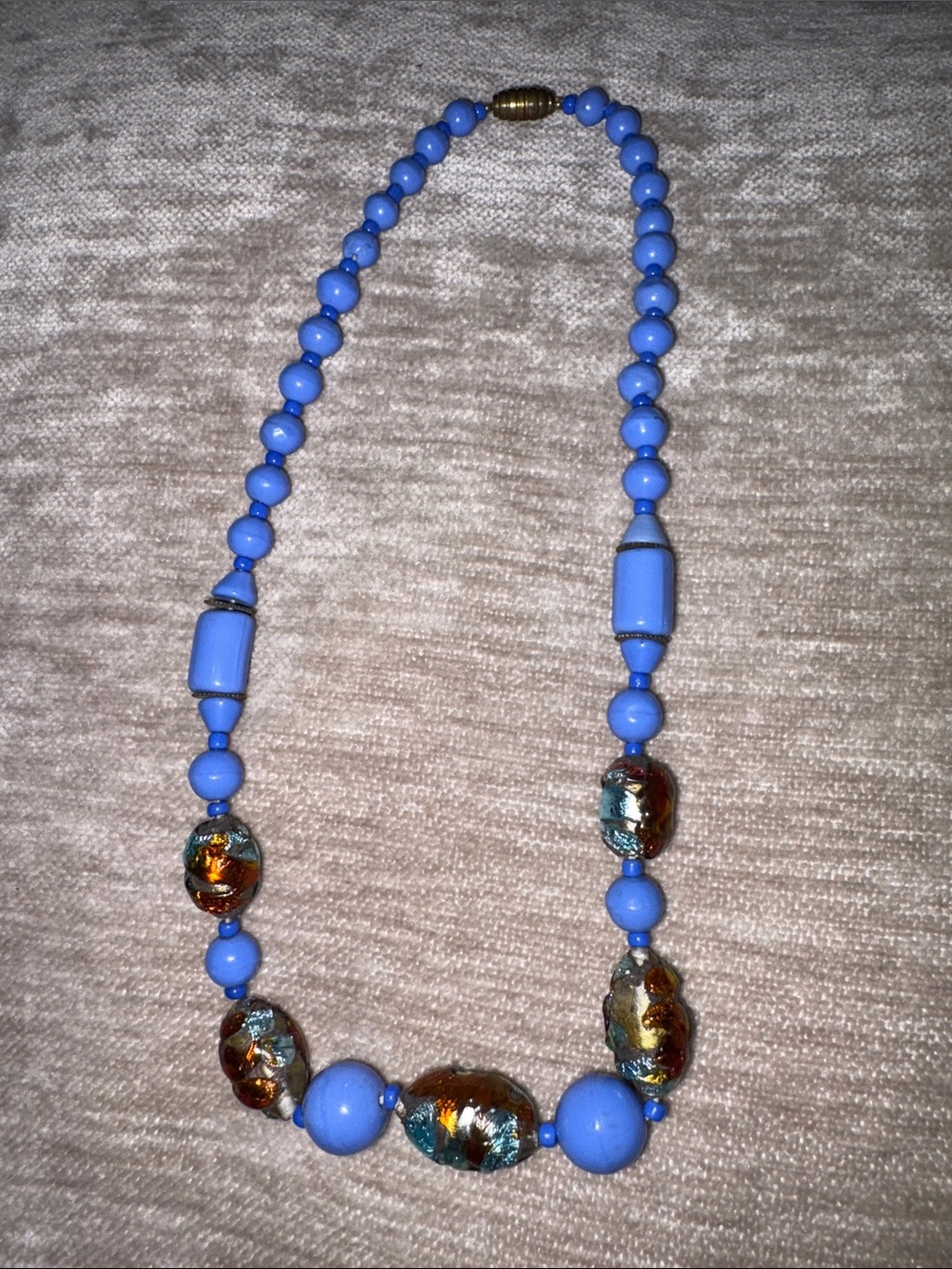 Blue Beaded Statement Necklace with Glass Accent Beads